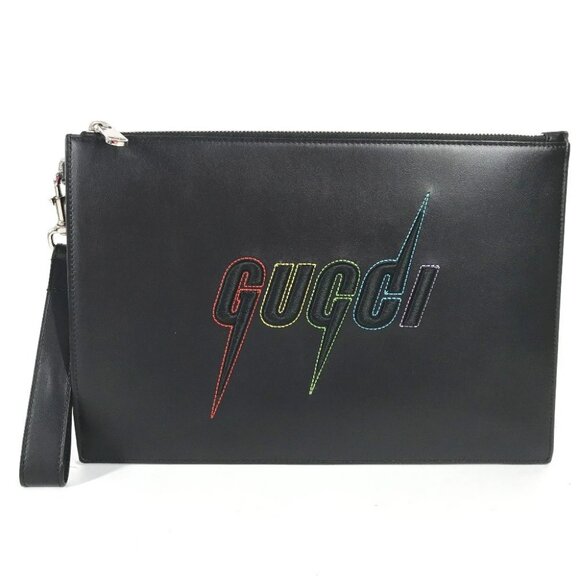 GUCCI 597678 bag pouch Blade logo Embroidered rainbow with strap Clutch bag